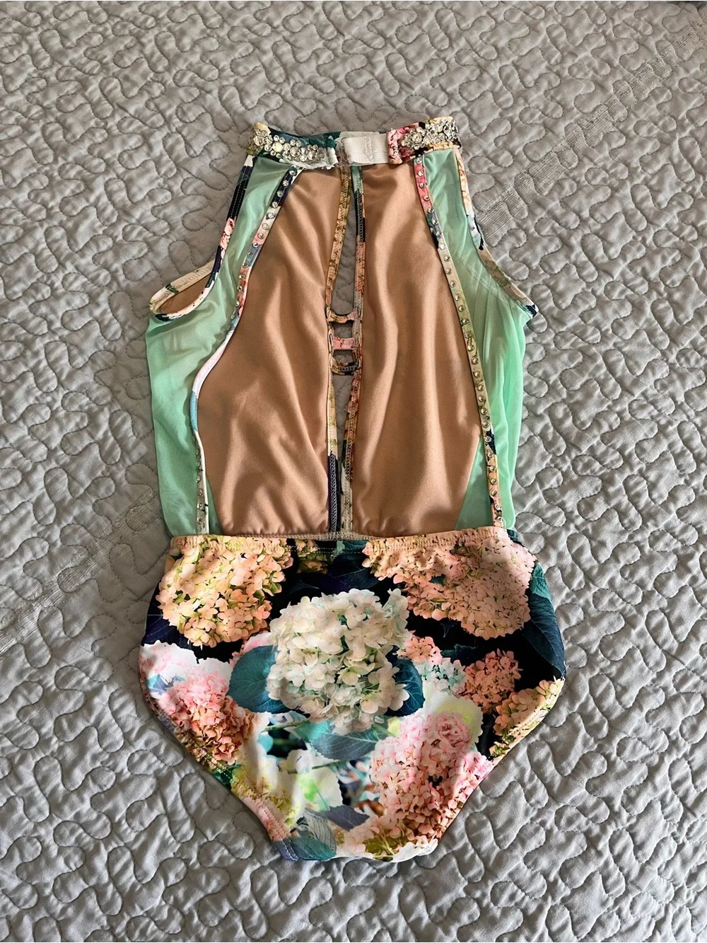 Kandi Kouture CXL Girls' Floral Halter One-Piece Dance Leotard in Mint Green
